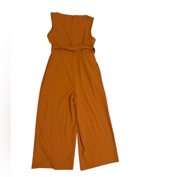 Calvin Klein Wide Crop Leg Jumpsuit V Neck Tie Belt SZ 12 Burnt Orange - Picture 3 of 10